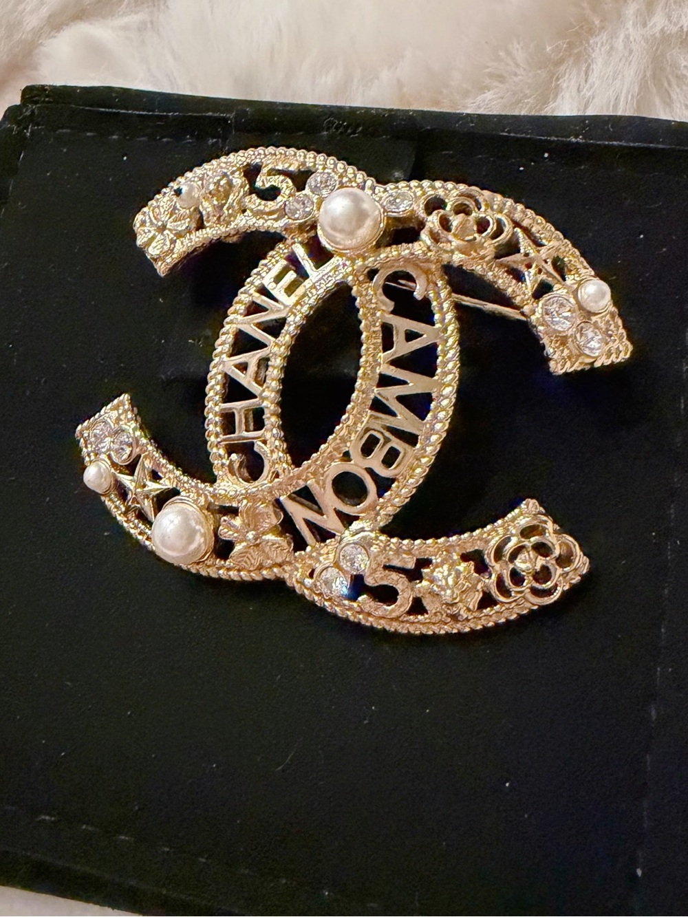 Chanel Cambon CC Pearl and Crystal Brooch